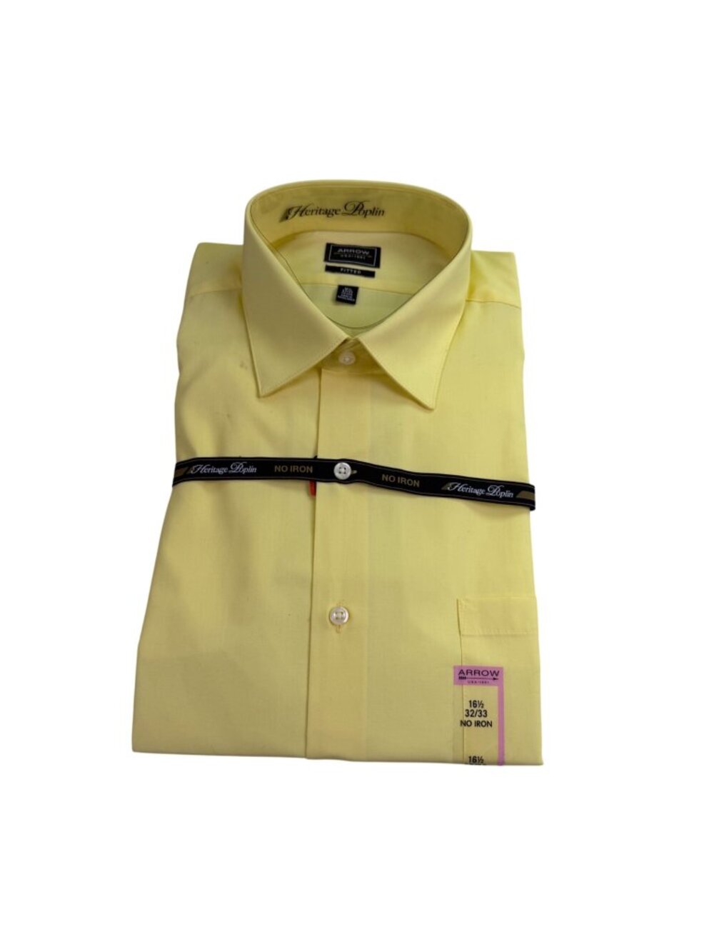 Arrow Mens Yellow Heritage Poplin Fitted Dress Shirt Long Sleeve Sz 16 1/2 32/33